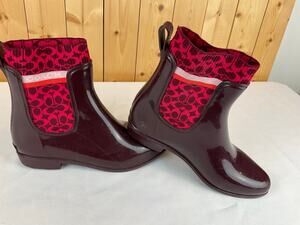 Coach Women's Rain Booties, Size 9- Maroon/Red